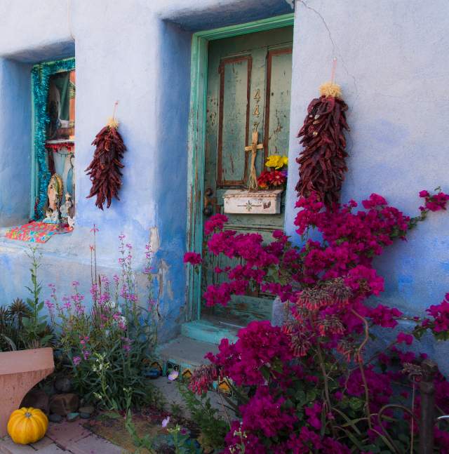 Barrio Vejo Light Blue w Purple Bougainvillea