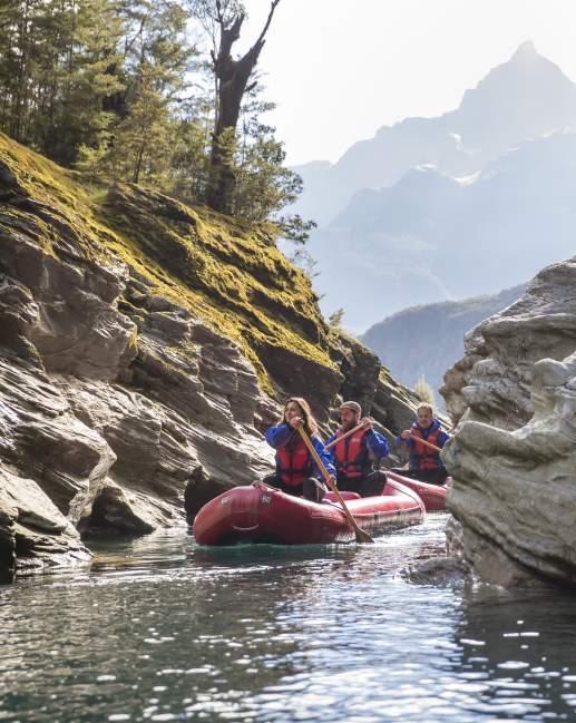 Funyak through gorges in Glenorchy with Dart River Adventures