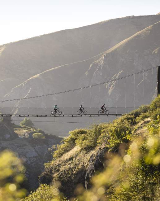 Group of three biking across Edgar Bridge