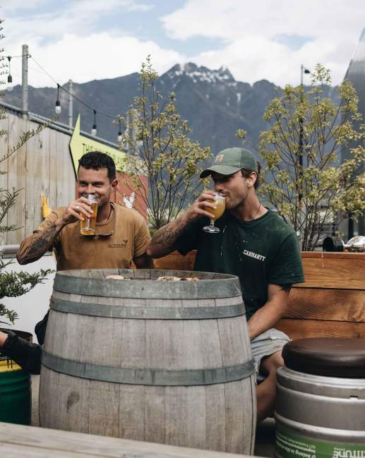 Friends having a beer at Altitude Brewing Beer Garden