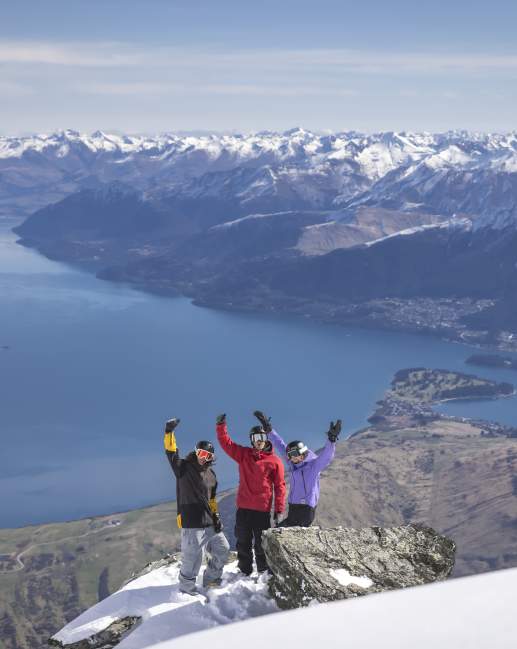 Skiiers at top of the Remarkables Lookout