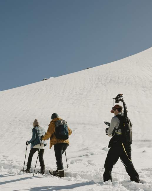 Filming Snow Shoeing at Mountain hut