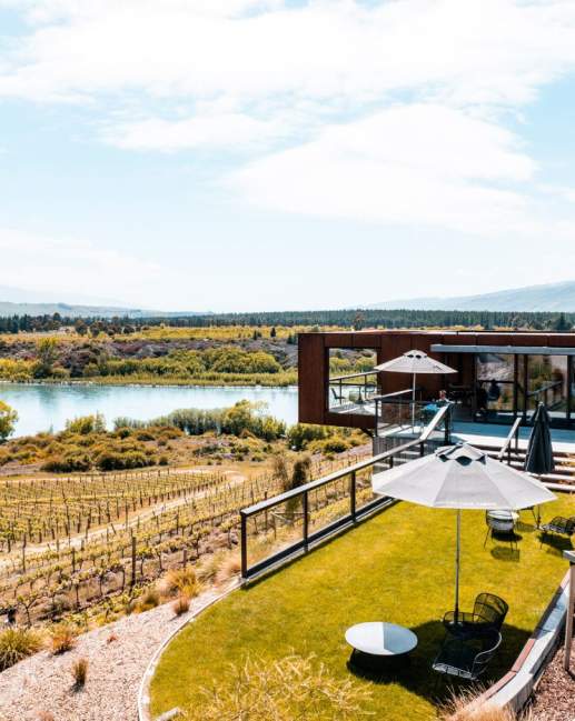 View overlooking vineyards at Te Kano winery, Bannockburn