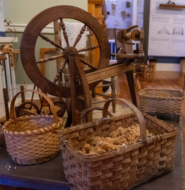 museum, spinning wheel, baskets