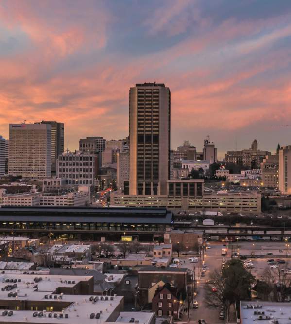 Downtown skyline at sunset
