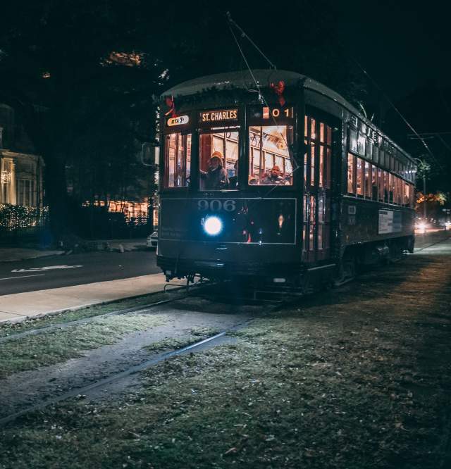 St. Charles Streetcar Decorated for the Holidays
