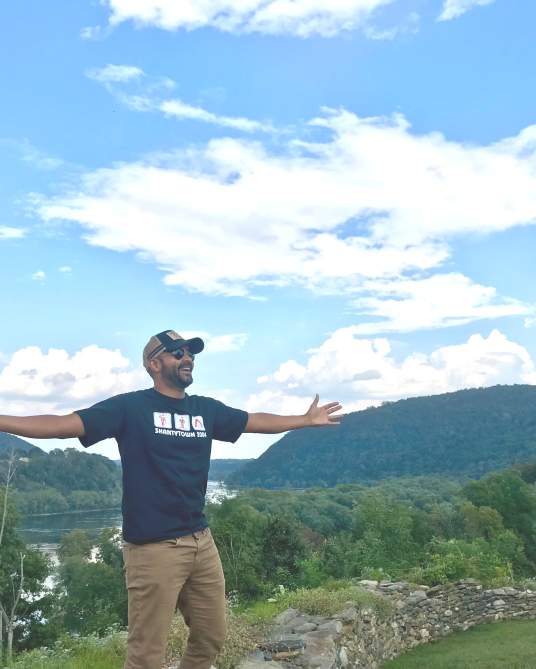 DJ Roche from DC101 enjoying the view at Harpers Ferry Brewing
