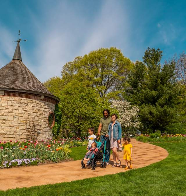 Family walks through the Green Bay Botanical Garden