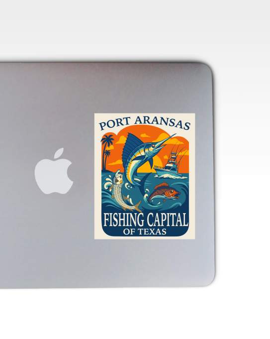 Fishing Capital of Texas Vinyl Sticker on Laptop