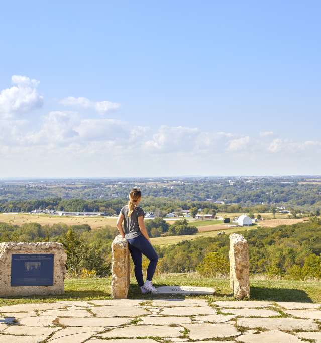 Person looking out at rolling hills