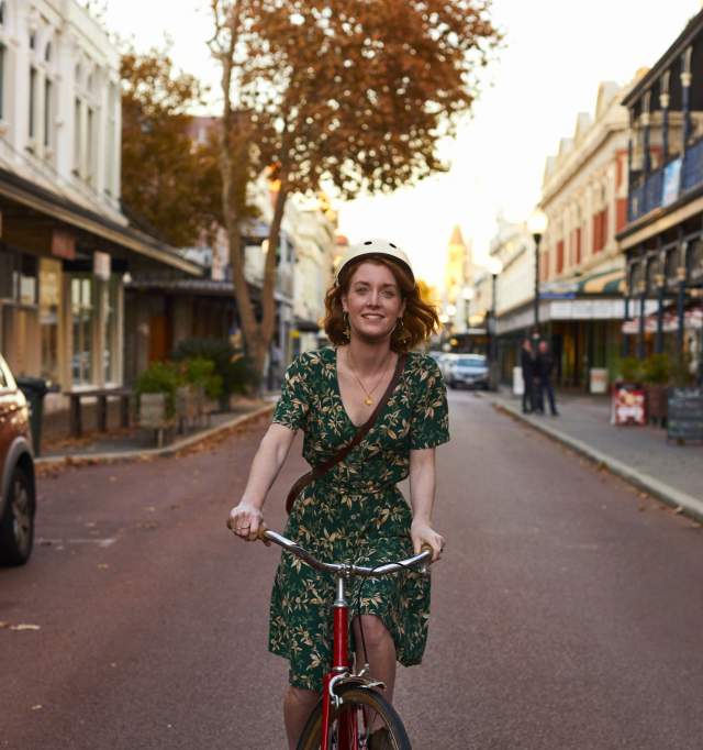 Cycling down High Street, Fremantle