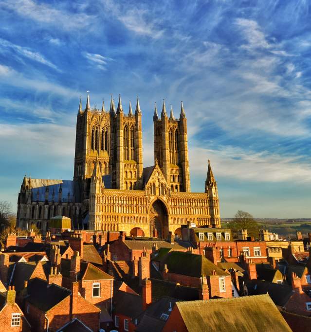View of Lincoln Cathedral over the roof tops