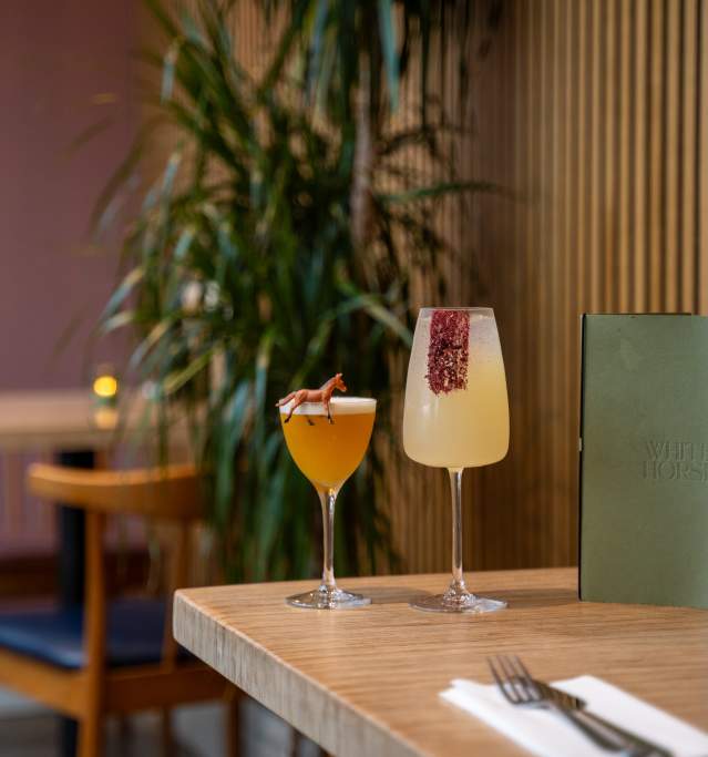 Cocktails on a table in the White Horse pub in Lincoln