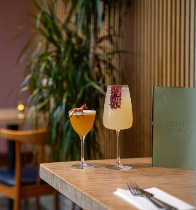 Cocktails on a table in the White Horse pub in Lincoln