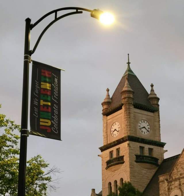 Juneteenth Banner in Downtown Lawrence Kansas