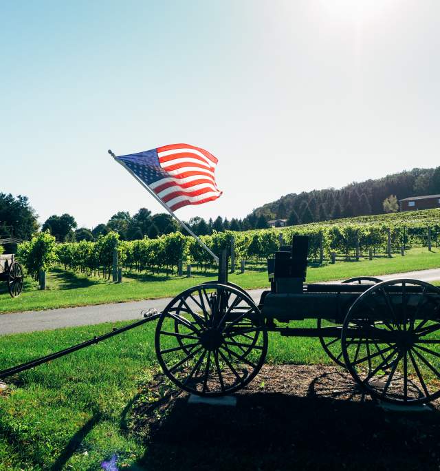 An American Flag flies at Clover Hill Winery in Breinigsville, PA