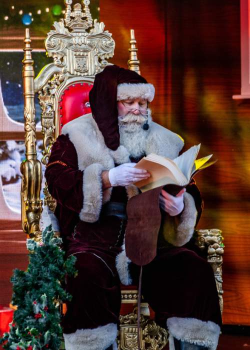 Father Christmas on stage at Paultons Park in the New Forest