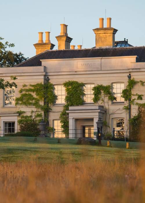 Exterior of luxury hotel, Lime Wood, in the New Forest