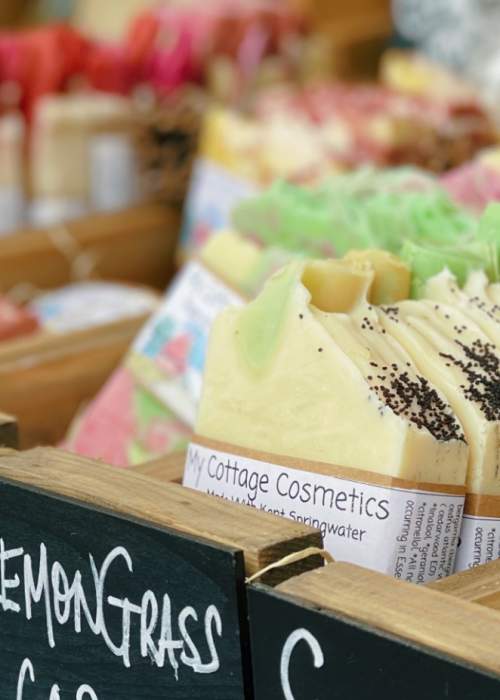 Soap stall at christmas market in the New Forest