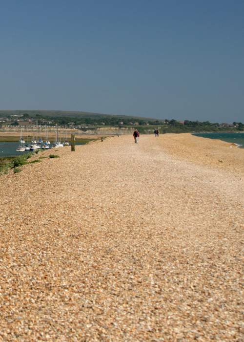 Walking along spit on the New Forest coast