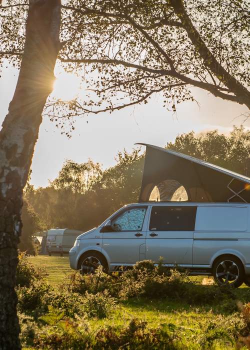 Van parked up at Camping New Forest Site