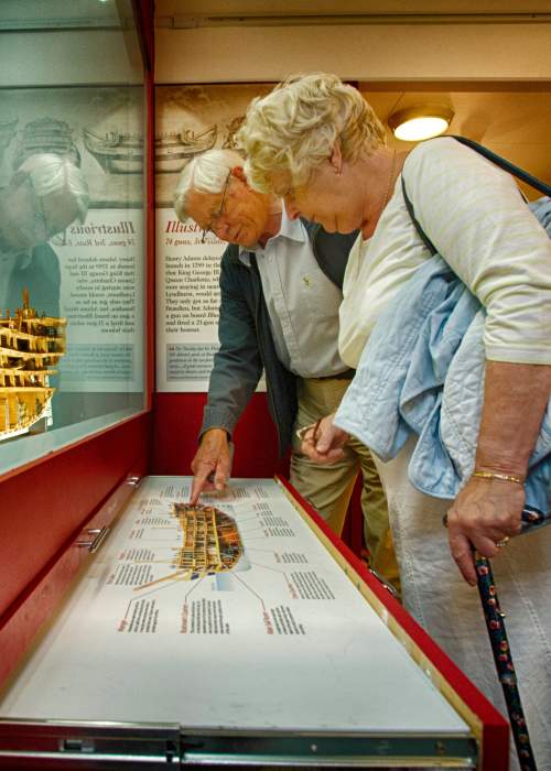 Couple looking at display in museum at Bucklers Hard Museum in the New Forest - Attractions