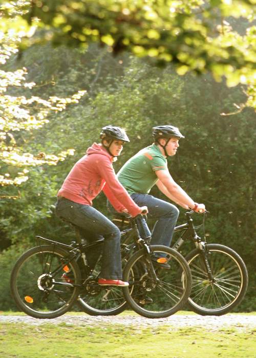 Couple cycling in the spring in the New Forest