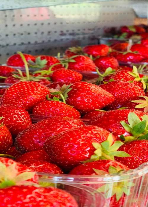 Punnets of strawberries at local farm shop in the New Forest