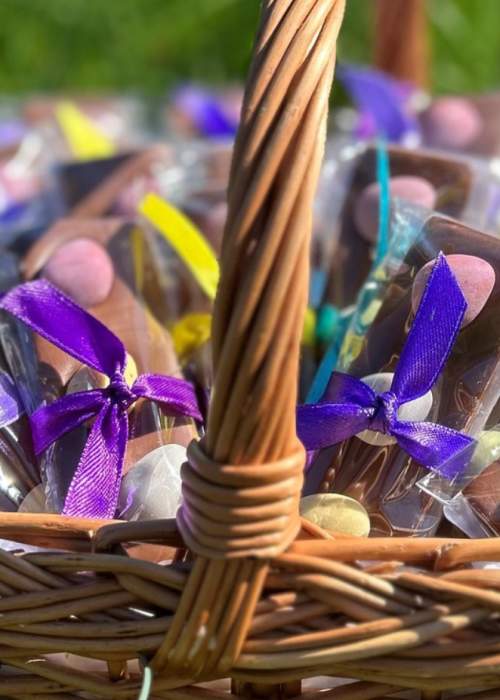 Easter basket full with chocolate