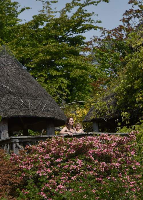 Mother and daughter at lookout at Furzey Gardens in the New Forest