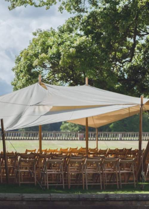 Large outdoor wedding ceremony venue at Pylewell Park in the New Forest