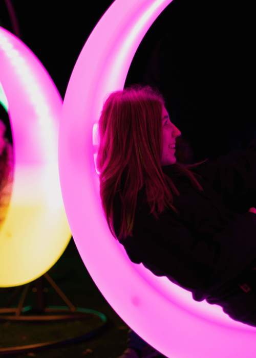 Outdoor attraction lights at Marwell Zoo at Christmas in the New Forest