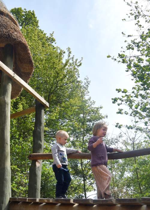 Children on wooden walkway at Furzey Gardens in the New Forest