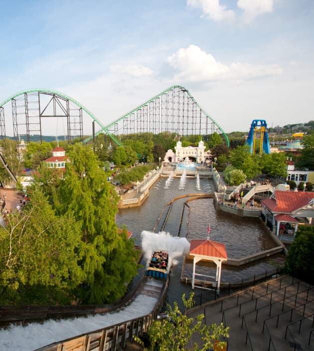 An aerial view of an amusement park