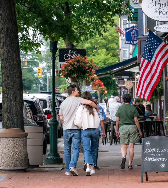 Couple walking in downtown Carlisle