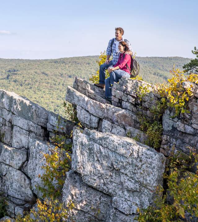 Couple looking out on the Pole Steeple Trail at Pine Grove Furnace State Park
