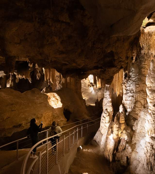 A Man Walking Inside Luray Caverns