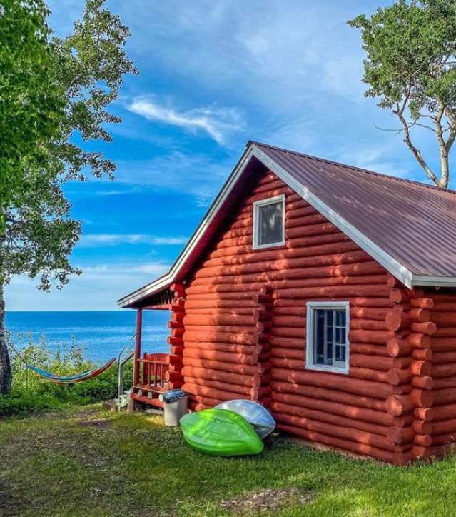 Red cabin on the lake
