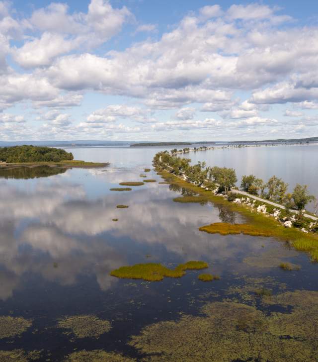 This is an image of the Lake Champlain Causeway or Island Line Trail. This path connects the Lake Champlain Islands to the town of Colchester.