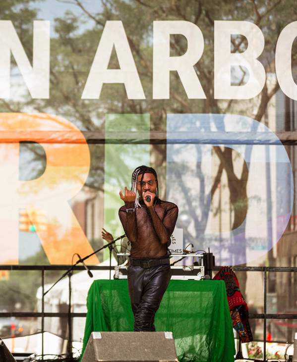 J. Santino on stage at Ann Arbor Pride