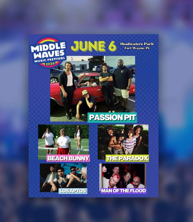 Middle Waves band lineup poster over blurred image of crowd
