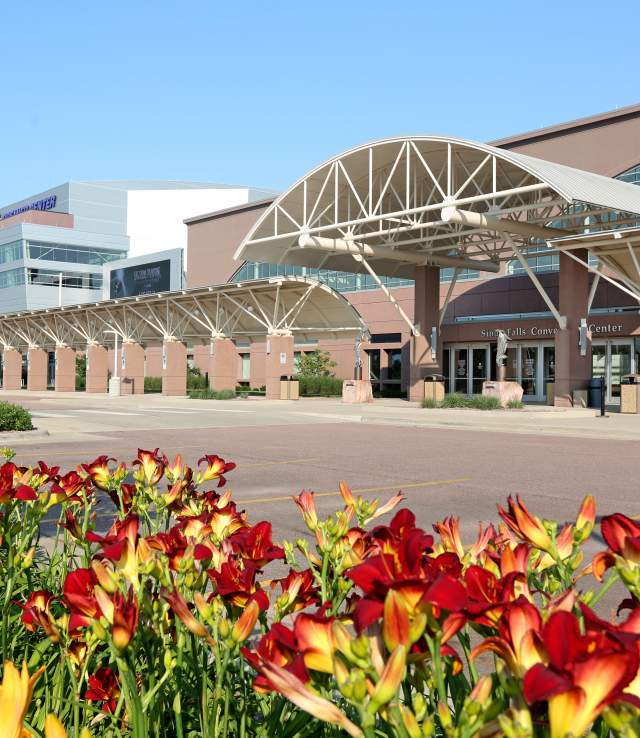 Sioux Falls Convention Center Exterior with Tulips in Front