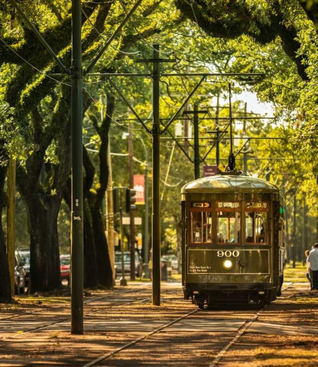 St. Charles Avenue Streetcar in Uptown New Orleans