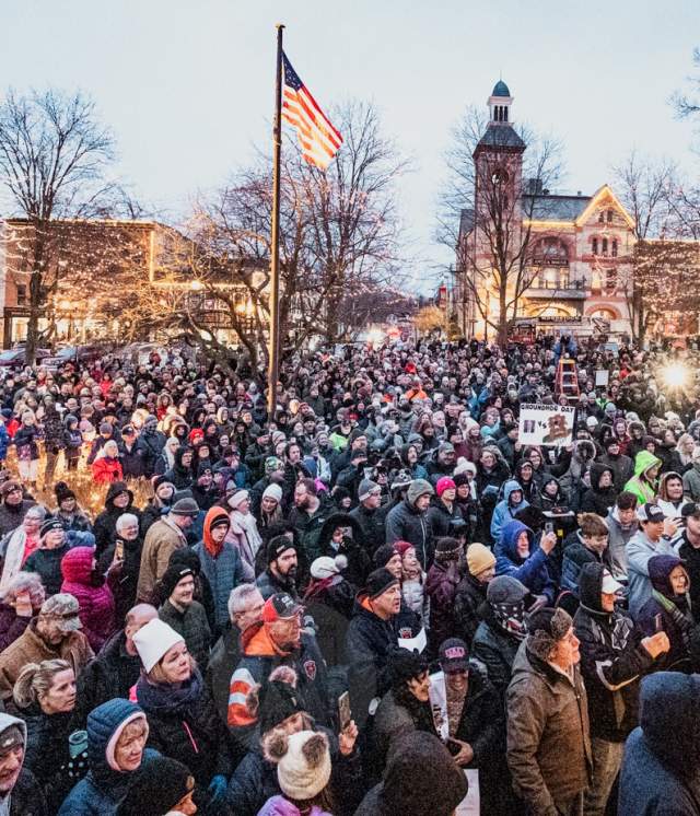 Large Crowd on the Square at Woodstock Groundhog Day