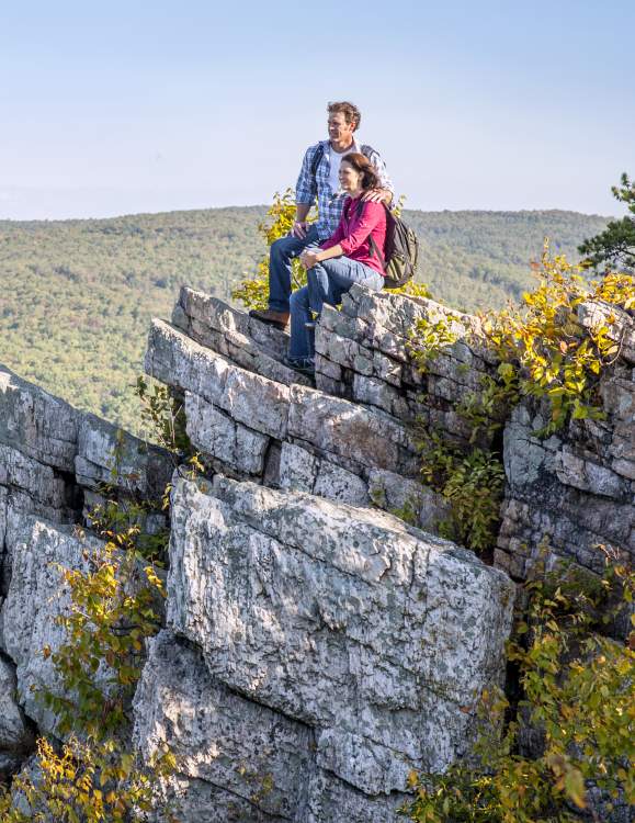 Couple looking out on the Pole Steeple Trail at Pine Grove Furnace State Park