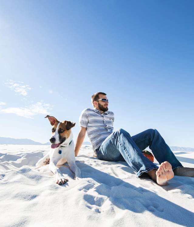 White Sands Man and Dog