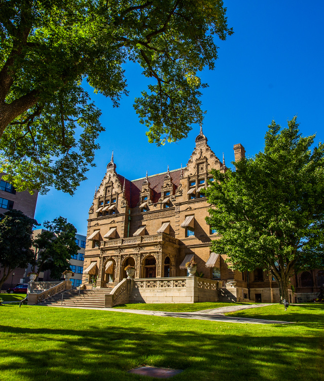 outside of the Pabst Mansion museum on a sunny day