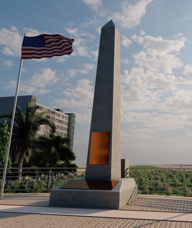 A rendering of the First Amphibious Assault Memorial sitting  on the Fisher Family Pier in Pompano Beach, FL
