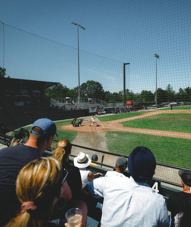 From the stands watching a baseball game.
