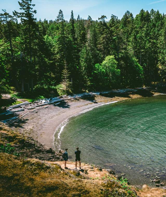 Two people looking at the beach at neckpoint park